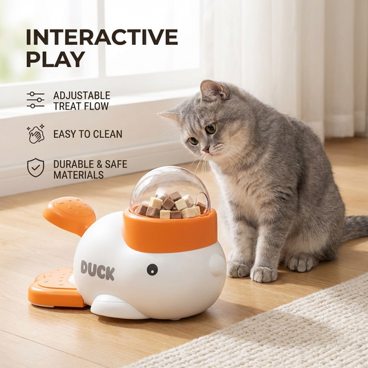 Interactive duck-shaped educational pet feeder